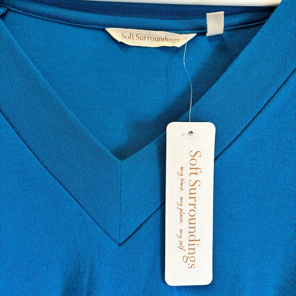 Soft Surroundings Blue Asymmetrical V-Neck Tunic Top Long Sleeve NEW - Picture 5 of 9